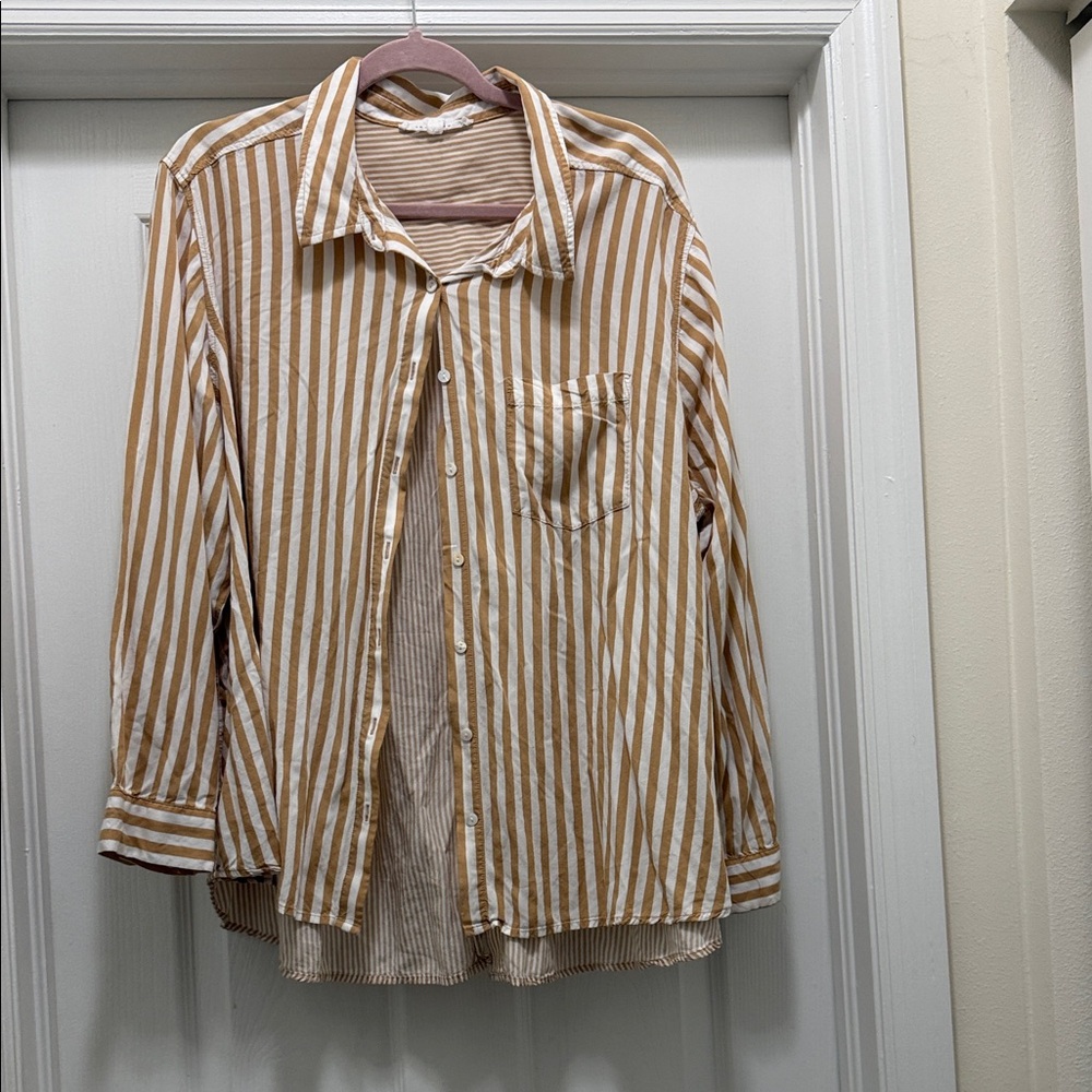 Striped Button-Up Shirt in Tan and White